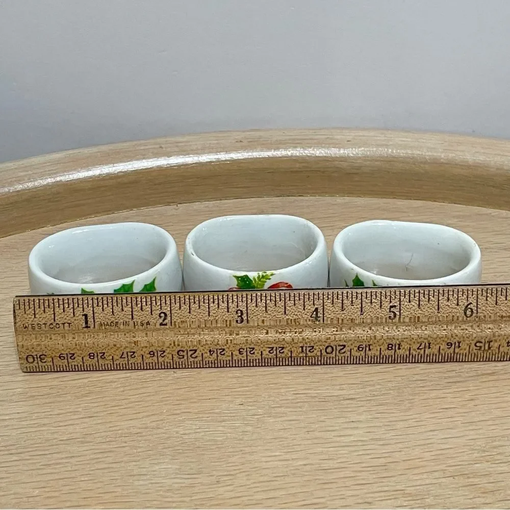 Porcelain Poinsettia & Holly Christmas Napkin Rings Festive Holiday Design 3 Set